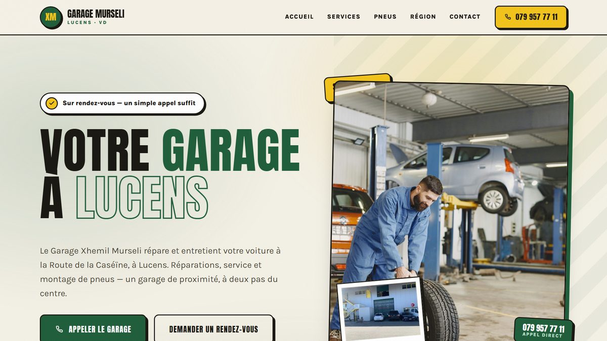 Page d'accueil du site de Garage Xhemil Murseli, garage automobile à Lucens