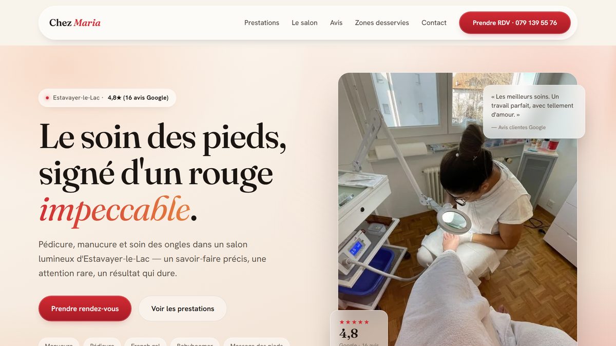 Page d'accueil du site de Pédicure Chez Maria, pédicure & manucure à Estavayer-le-Lac
